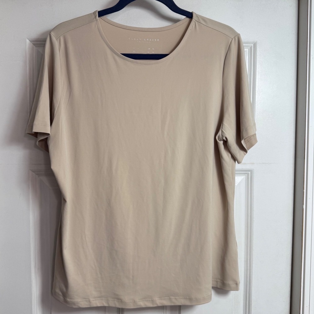 Susan Graver Essentials Tan Scoop Neck Short Sleeve T-Shirt Size L Regular Fit